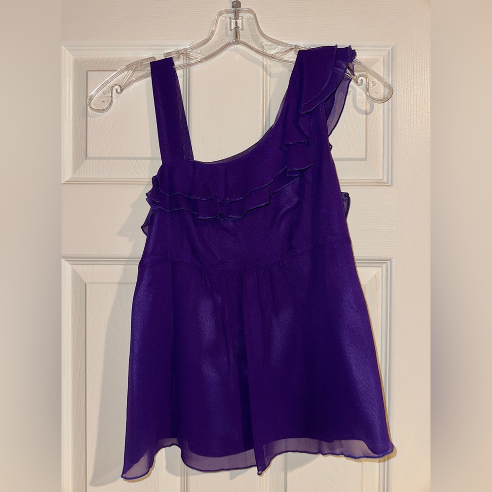 XS Armani Exchange 100% Silk Purple Ruffle Top 💜
